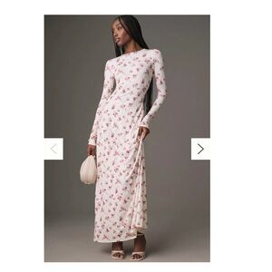 WeWoreWhat Cream Pink Floral open back midi maxi long dress stretch bodycon